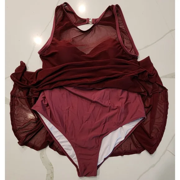 Torrid Underwire Long Mesh Overlay Swim Dress With Brief Violet XL - Picture 2 of 11